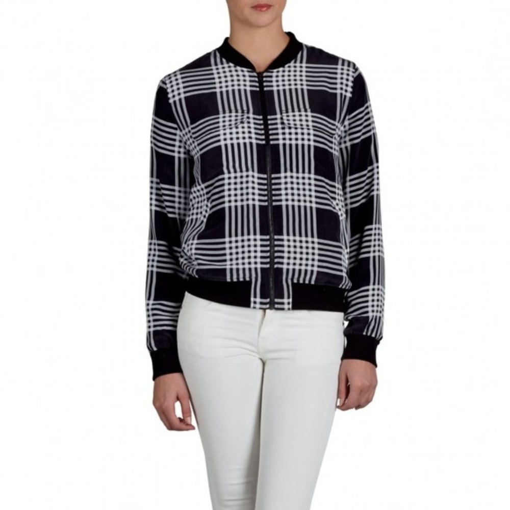 Equipment Abbot Silk Bomber Jacket Ghost Plaid